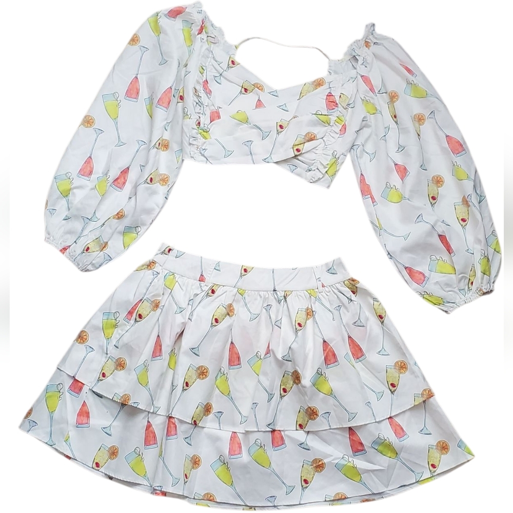 Nylon Apparel Cocktail Print Top & Skirt Set